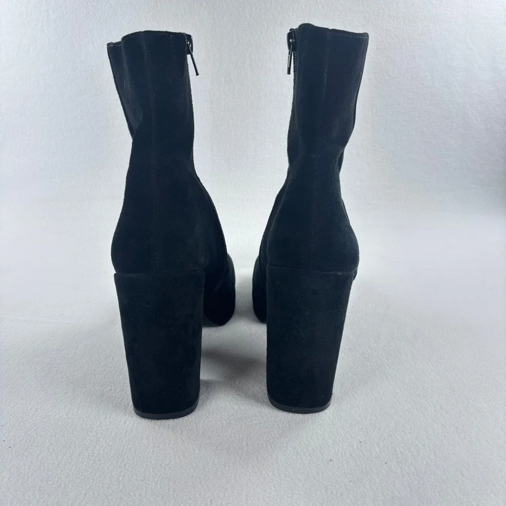 Steve‎ Madden Black Suede Boots Sz 10 Block Heel Ankle Zip 90s Whimsigoth Goth